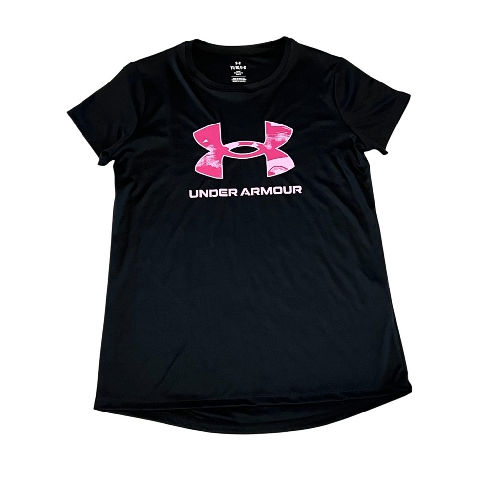 Under Armour Black Tee with‎ Vibrant Pink Emblem